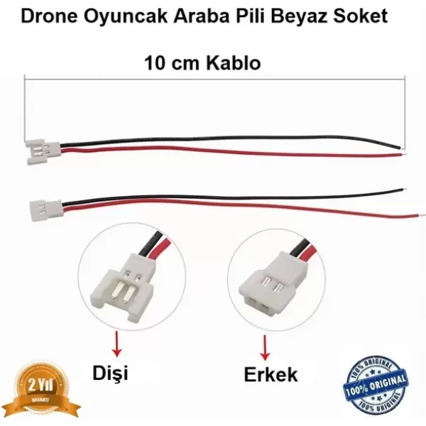 Jst Mx2.0 Drone Pili Soketi Beyaz Dişi Erkek 10 Cm Kablo