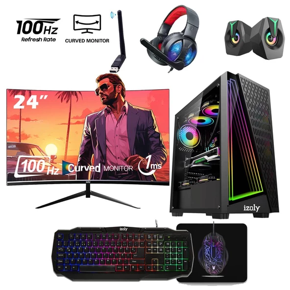 İzoly FX50 İ5-3470 16GB 512GB SATA SSD GT 740 4GB GDDR5 24"100Hz Oyuncu Masaüstü Bilgisayarı