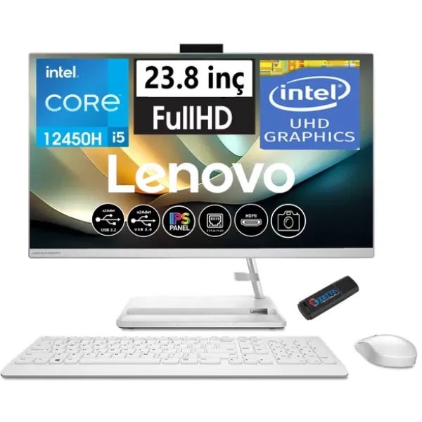 Lenovo Ideacentre 3 Intel Core I5 12450H 32GB 2tb SSD WIN11H 23.8 IPS All In One Bilgisayar AIOF0GH01GBTR34+ZETTAUSBBELLEK