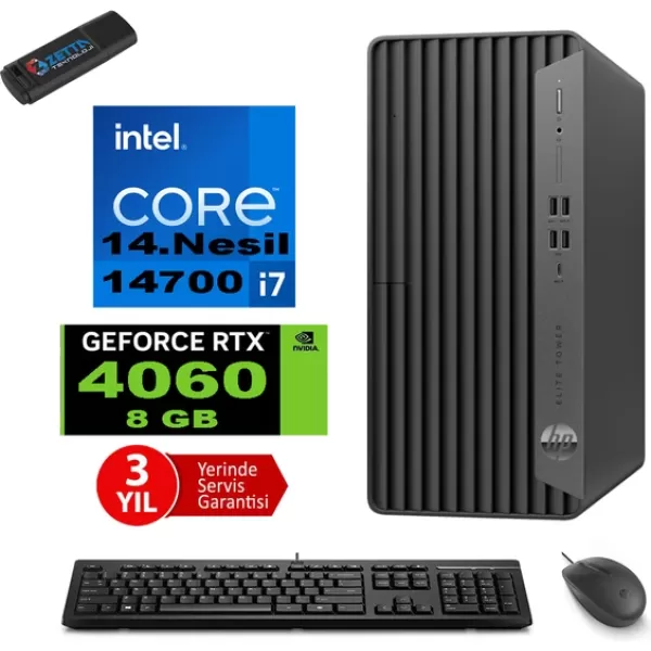 Hp Elite Tower 800 G9 Intel Core I7 14700 128GB Ddr5 4tb SSD M.2 Nvme Geforce RTX4060 8gb Windows 11 Pro Masaüstü Bilgisayar 999Z5ET27 + Zetta Flash Bellek