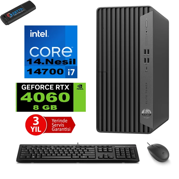 Hp Elite Tower 800 G9 Intel Core I7 14700 128GB Ddr5 4tb SSD M.2 Nvme Geforce RTX4060 8gb Windows 11 Pro Masaüstü Bilgisayar 999Z5ET27 + Zetta Flash Bellek