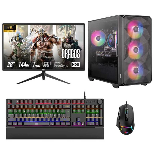 Dragos DRx6784 Ryzen 7 5700X 32GB 1TB NVMe 8GB RTX4060 28 İnç 4K Monitör Oyuncu Bilgisayarı