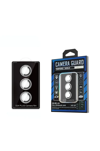 Samsung Galaxy S24 Plus Uyumlu Diamond Kamera Lens Koruyucu Cam Filmi, Siyah