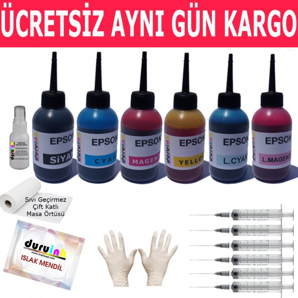 EPSON T0791 T0796 T0801 T0806 6X100ML MUADİL MÜREKKEP SETİ DURUINK 6 RENK  KARTUŞ DOLUM MÜREKKEBİ