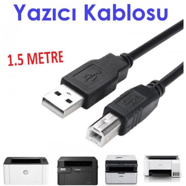 1.5 M USB Yazıcı Kablosu HP Canon Brother Printer Kablosu