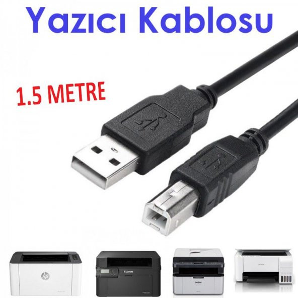 1.5 M USB Yazıcı Kablosu HP Canon Brother Printer Kablosu