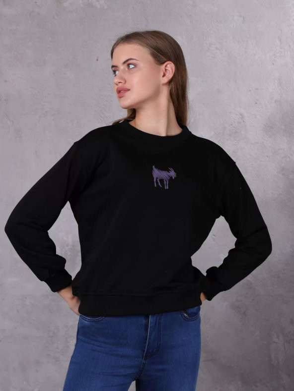 Farm Animals Nakış Detaylı Kadın Sweat Kazak