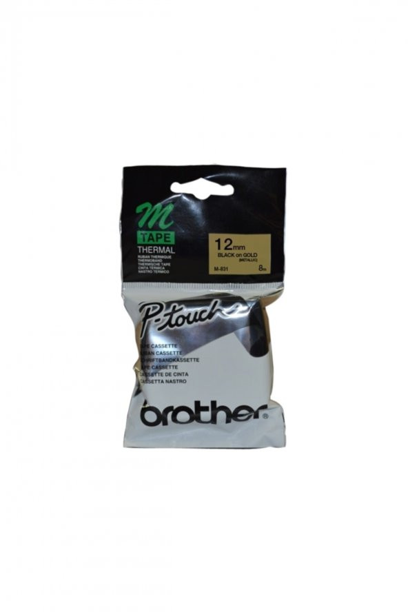 BROTHER M-831 Altın Üzerine Siyah P-Touch Etiket 12mm PT-55 / PT-60 / PT-80