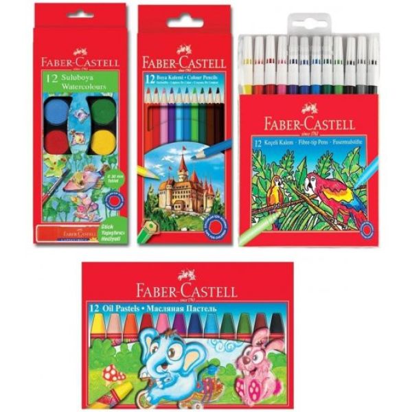 Faber-Castell 4lü Boya Seti (12li Kuru-Sulu-Pastel-Keçeli Boya)