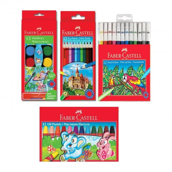 Faber-Castell 4lü Boya Seti (12li Kuru-Sulu-Pastel-Keçeli Boya)