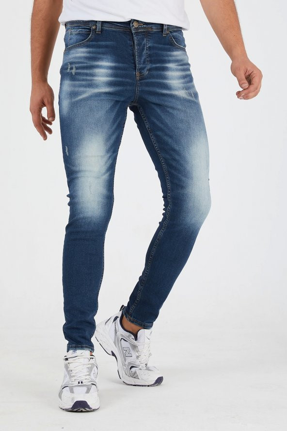 Murratto Erkek Slim Fit Likralı Tırnaklı Koyu Mavi Kot Pantolon