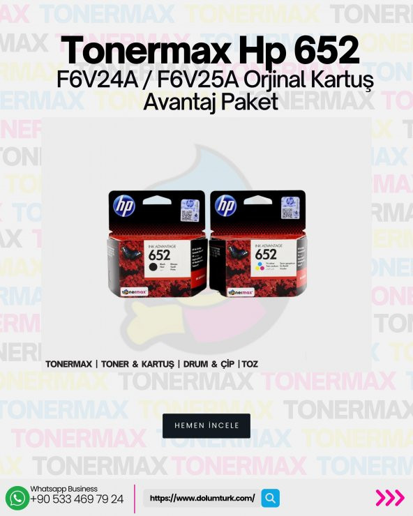 Hp Deskjet Ink Advantage 2136 Orjinal Kartuş Takımı / Hp 652 Siyah ve Renkli Kartuş Takımı