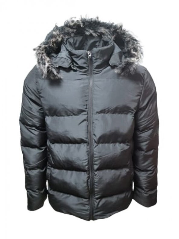 Zagmen Z01325 Erkek Kapüşonu Kürklü İçi Peluşlu Şişme Mont - Z01325 - Siyah - ST01325-Siyah-L