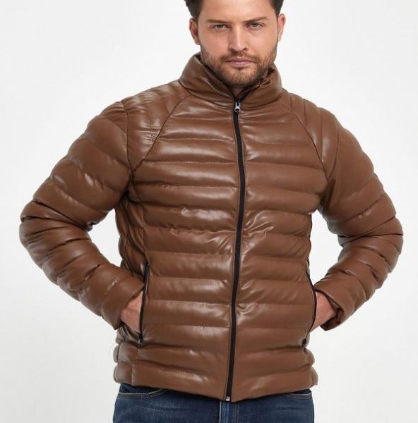 Zagmen Z01230 Erkek Slim Fit Şişme Deri Mont - Z01230 - Kahverengi - ST01230-Kahverengi-XL