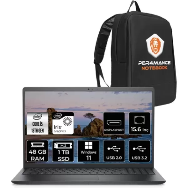Dell  Vostro 3530 Intel Core i5 1334U 48GB 1TB SSD 15.6" FHD W11P & PER4 Çanta