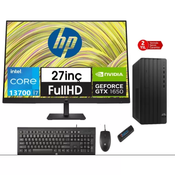 Hp 290 Pro G9 Intel Core I7 13700 16GB 512GB SSD 4GB/GTX1650 27" Monitör Freedos Masaüstü Blgisayar 9624A8ET07+ZETTAUSBBELLEK