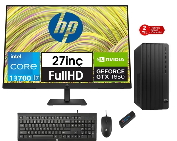 Hp 290 Pro G9 Intel Core I7 13700 16GB 512GB SSD 4GB/GTX1650 27" Monitör Freedos Masaüstü Blgisayar 9624A8ET07+ZETTAUSBBELLEK