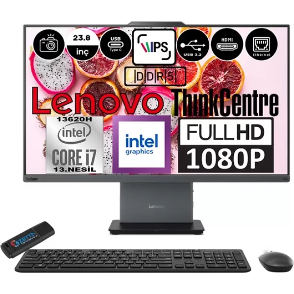 Lenovo Thinkcentre Neo 24 50A Gen5 Intel Core I7 13620H 32GB Ddr5 4tb SSD Windows 11 Pro Intel® UHD Graphics 23.8" Fhd All In One Bilgisayar 12SC000KTRP10 + Zetta Flash Bellek
