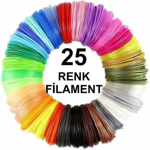 3D Kalem Yazıcı için 25 renk 50 metre (25 x 2 metre) PLA Filament