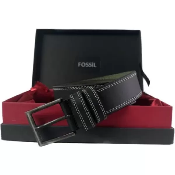 Fossil Siyah Çift Dikiş Suni Deri 4 cm Erkek Kemeri-110Cm