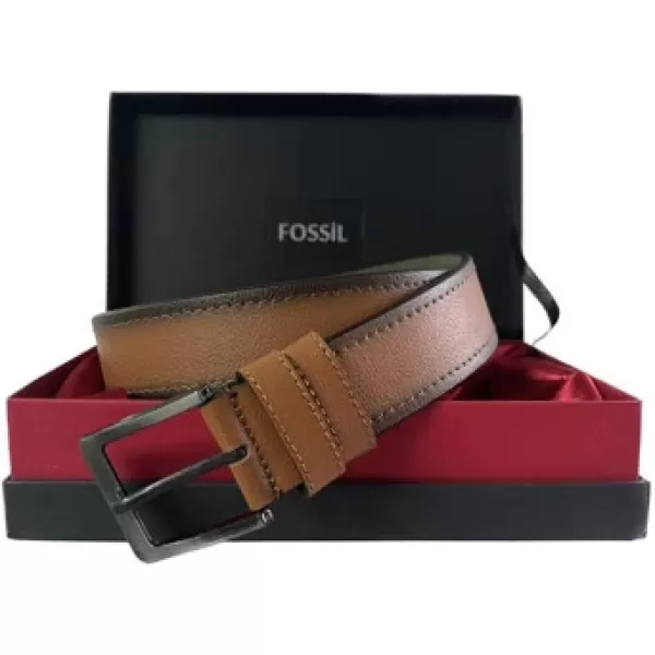Fossil Taba Çift Dikiş Suni Deri 4 cm Erkek Kemeri-110Cm