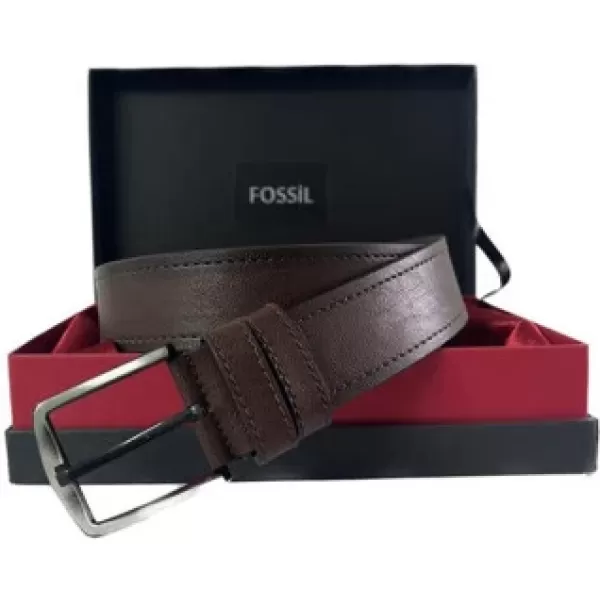 Fossil Kahve Çift Dikiş Suni Deri 4 cm Erkek Kemeri-125 Cm