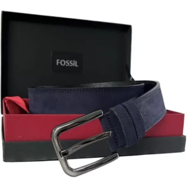 Fossil Lacivert Rengi Hakiki Deri  4 cm Erkek Kemeri -115 Cm