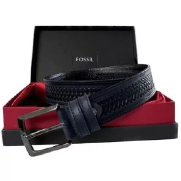 Fossil Lacivert Desenli Hakiki Deri Spor Erkek Kemeri 4cm-115CM