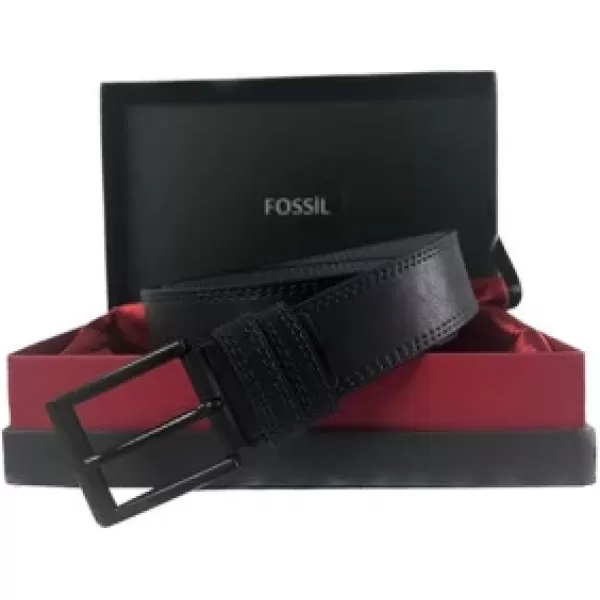 Fossil Siyah Çift Dikiş Sunii Deri 4 cm Erkek Kemeri-105 cm