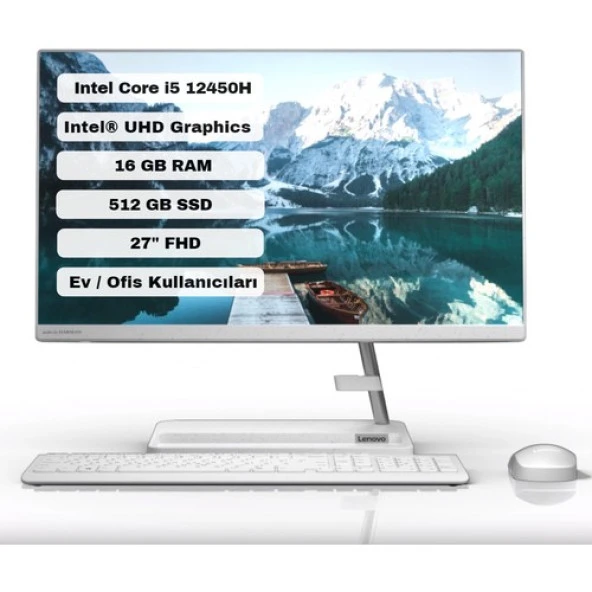 Lenovo Ideacentre Aıo 3 27IAP7 Intel Core I5 12450H 16GB 512GB SSD Freedos 27" Fhd Beyaz Aıo F0GJ00GQTX