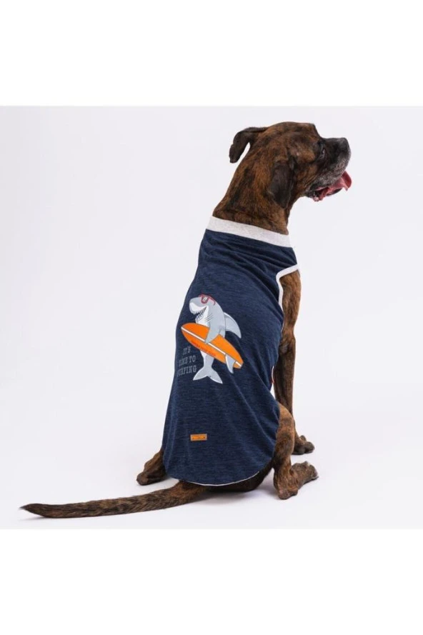 Pawstar Köpek Navyblue Shark Big T-shirt Büyük 4XLarge Sırt55cm Göğüs72cm Boyun47cm