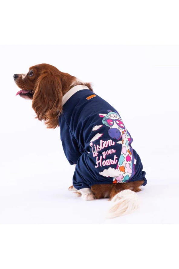Pawstar Köpek Navy Blue Giraffe Pyjamas Large Sırt33cm Göğüs46cm Boyun30cm
