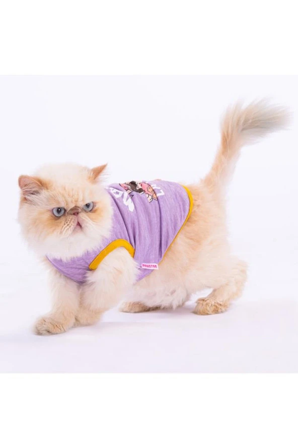 Pawstar Kedi ve KÜÇÜK Köpek T-Shirt Plum Lazy L Sırt33cm Göğüs46cm Boyun30cm