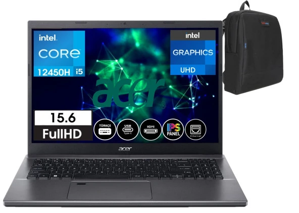 Acer Aspire 5 A515-57 Intel Core I5 12450H 32GB Ram 512GB SSD 15,6 Inç IPS Fhd Freedos Taşınabilir Bilgisayar NXKN3EY00304+WEBLEGELSINÇANTA
