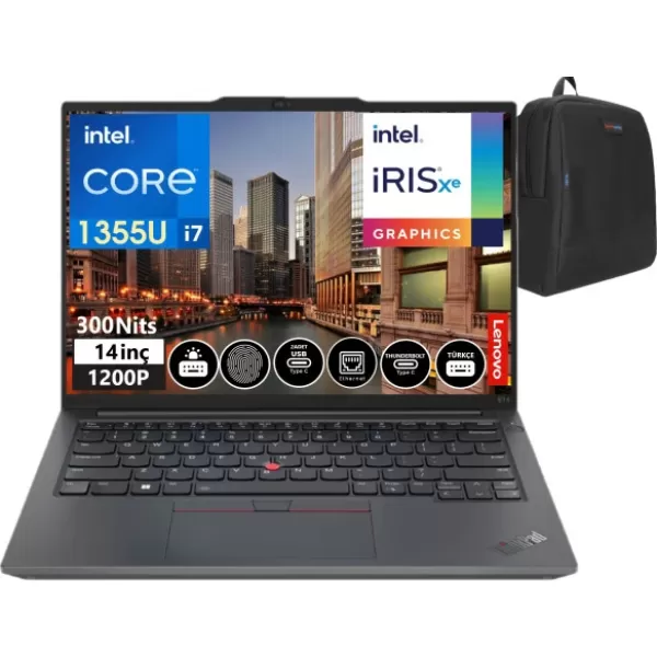 Lenovo Thinkpad E14 Gen5 Intel Core I7 1355U 8gb 512GBSSD+512GBSSD 14" Wuxga IPS Freedos Taşınabilir Bilgisayar TB21JK0006TX03+WEBLEGELSINÇANTA