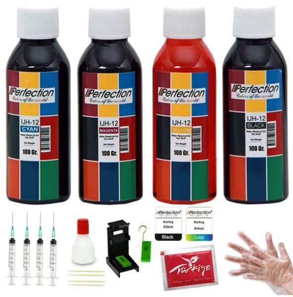 Perfection HP 21-22 Uyumlu Siyah ve Renkli Kartuş Dolum Seti 4x100 Ml