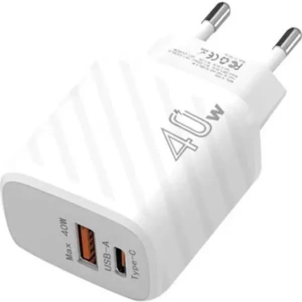 ALLY 40W Type-C + USB QC3.0 PD Hızlı Şarj Adaptörü Şarj Başlığı Beyaz
