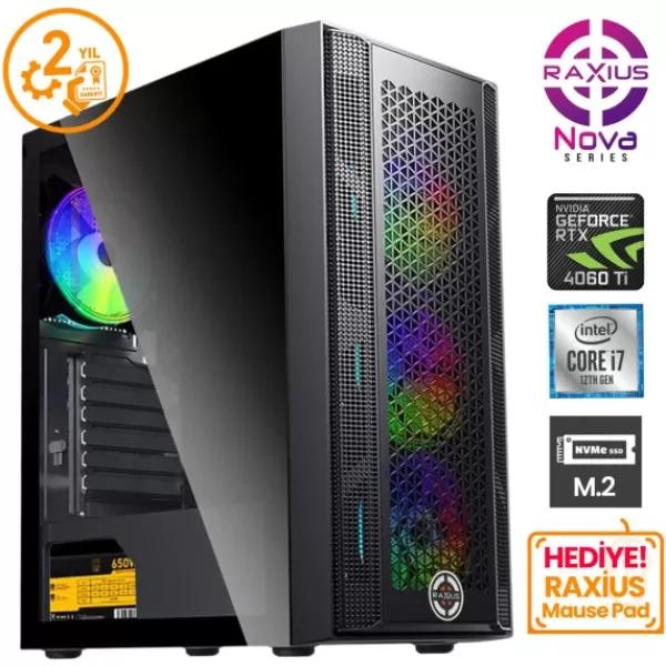 RaXius Nova G1 i7 406T-27F09F i7-12700F 64GB 1TBSSD RTX4060Ti FreeDOS Gaming Masaüstü Bilgisayar