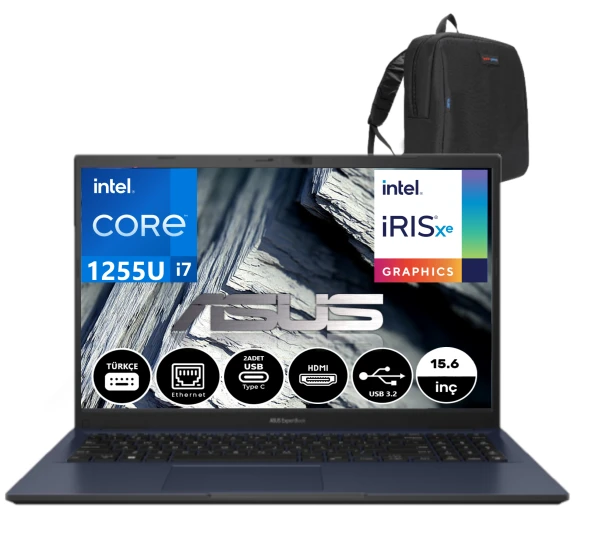ASUS ExpertBook B1502CBA B1 İntel Core i7 1255U 16GB 2TB SSD İntel İris Xe Graphic FHD 15.6 Freedos Taşınabilir Bilgisayar BI78512B0D04+WeblegelsinÇanta