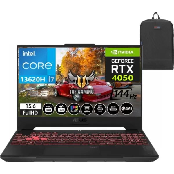 Asus Tuf Gaming F15 FX507VU-LP258 13. Nesil Intel I7-13620H 64GB DDR5 Ram  4TB SSD Freedos 15.6 Inç Fhd 144Hz 6GB RTX4050 140W Taşınabilir Bilgisayar FX507VU-LP25812+WeblegelsinÇanta