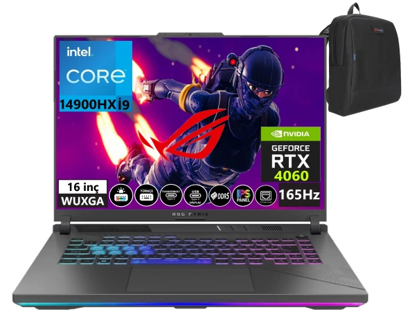 Asus Rog Strix G16 Intel Core I9 14900HX 96gb DDR5 RAM 2tb SSD Rtx 4060-140W 165Hz Windows11Pro 16" Wuxga Taşınabilir Bilgisayar G614JVR-N309647+WeblegelsinÇanta