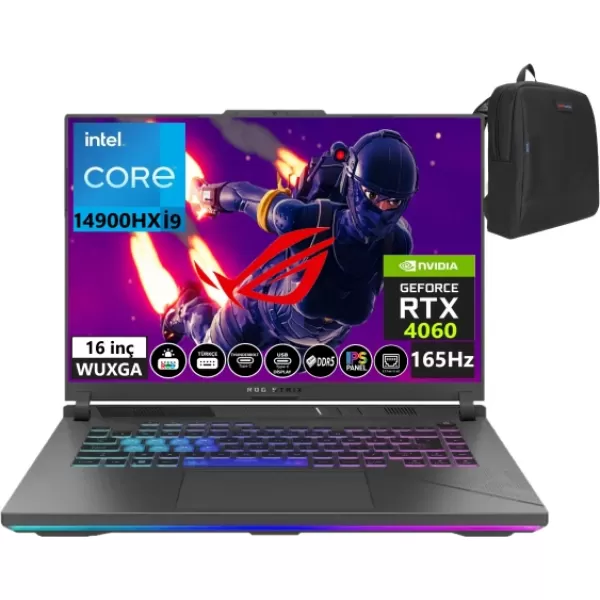 Asus Rog Strix G16 Intel Core I9 14900HX 32GB DDR5 RAM 1TB SSD Rtx 4060-140W 165Hz Freedos 16" Wuxga Taşınabilir Bilgisayar G614JVR-N309606+WeblegelsinÇanta