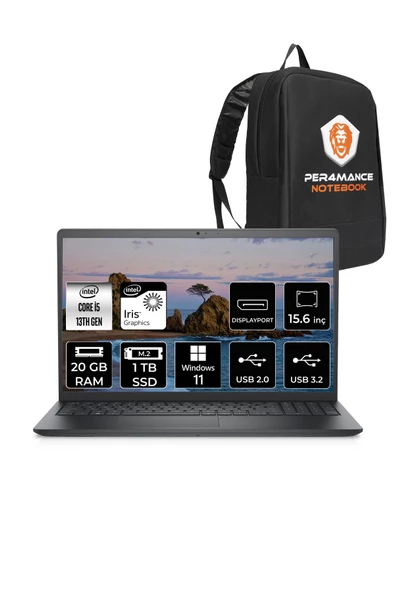 Dell  Vostro 3530 Intel Core i5 1334U 20GB 1TB SSD 15.6" FHD W11P & PER4 Çanta