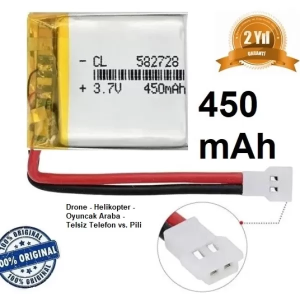 Jst Mx2.0 450 Mah 3.7v Drone Helikopter Oyuncak Araba Telsiz Telefon Pili