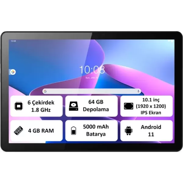 Lenovo Tab M10 64 4 ZAAE0012TR T610 10.1" Tablet Gri