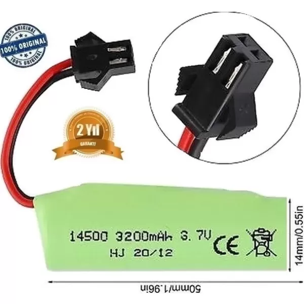 3200 Mah Li-on 3.7v Siyah Soket Drone Pili Oyuncak Araba Pili 14500