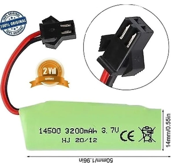 3200 Mah Li-on 3.7v Siyah Soket Drone Pili Oyuncak Araba Pili 14500