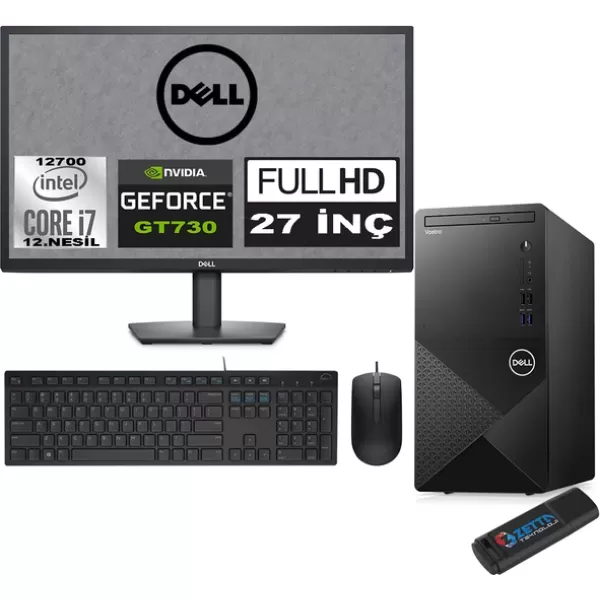 Dell Vostro 3910 mt Intel Core I7 12700 32GB 1tb SSD 27" Fhd Windows 11 Pro Nvidia GT730-4GB Masaüstü Bilgisayar 27N3910GT730P18 + Zetta USB Bellek